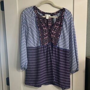 Kenar Mixed-Print Boho Blouse in Blue and Purple xL